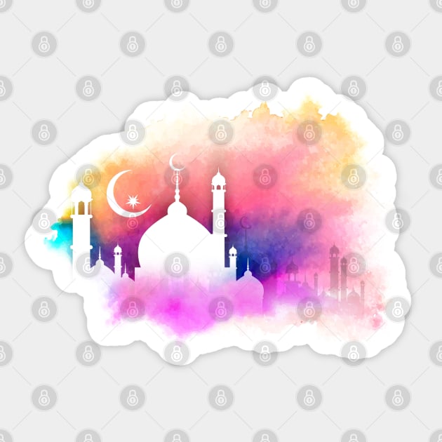 Watercolor Ramadan Mosque Oranges and Purples Sticker by HolidayBug